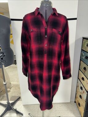 Eddie Bauer Red and Black Plaid Longline Tunic Shirt